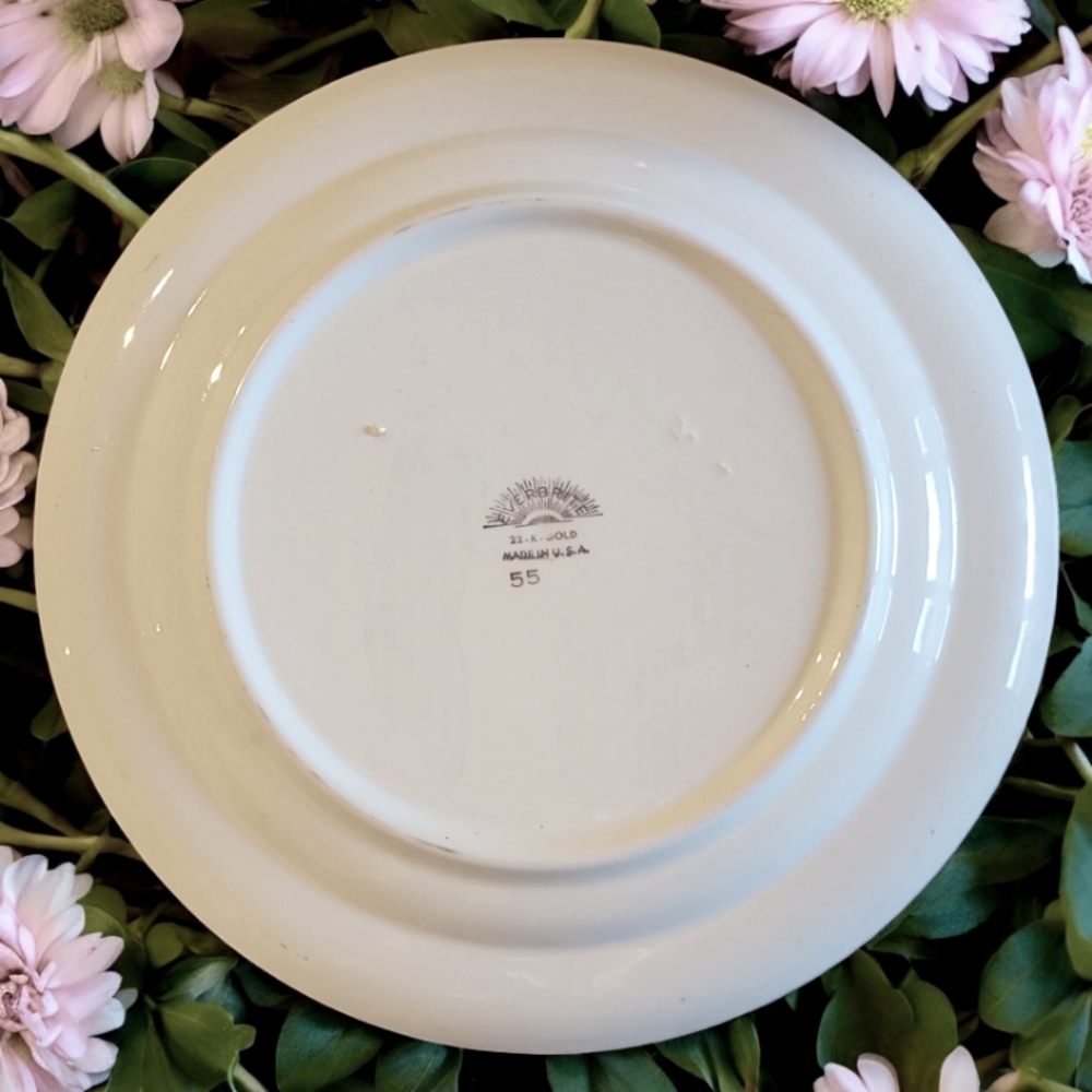 1 Vtg Dinner Plate Cronin Everbrite China USA 22K Filigree Rim Rose Design CO126 - Picture 2 of 3
